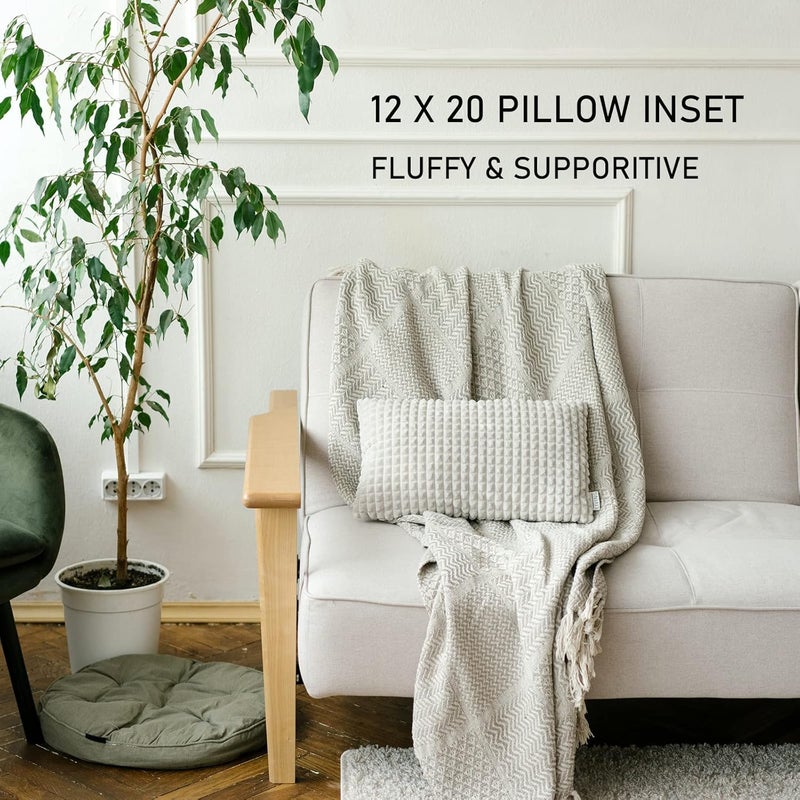 QSWRD 12 x 20 Outdoor Throw Pillow Inserts Set of 2 Waterproof Rectangle Lumbar Premium Decorative Couch Pillow Inserts Stuffers Form Small White Sofa Cushions Indoor - Image 2